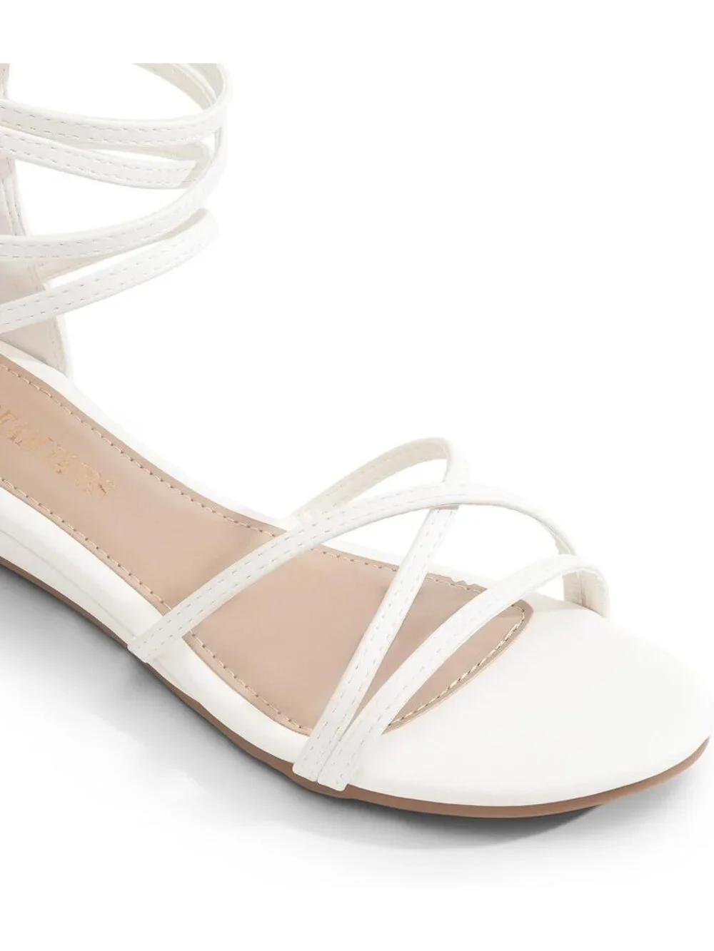 Women's White Pu Gladiator Flat Sandals Ankle Strap Comfortable Zip